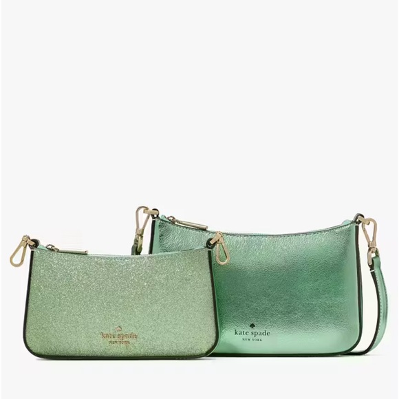 ♠️Kate Spade Duet Metallic Glitter Crossbody Duo Bag, Seawater Green NWT - Picture 3 of 6